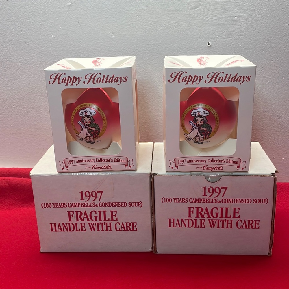 Campbell’s Soup 1997 Christmas Ornament lot of 2